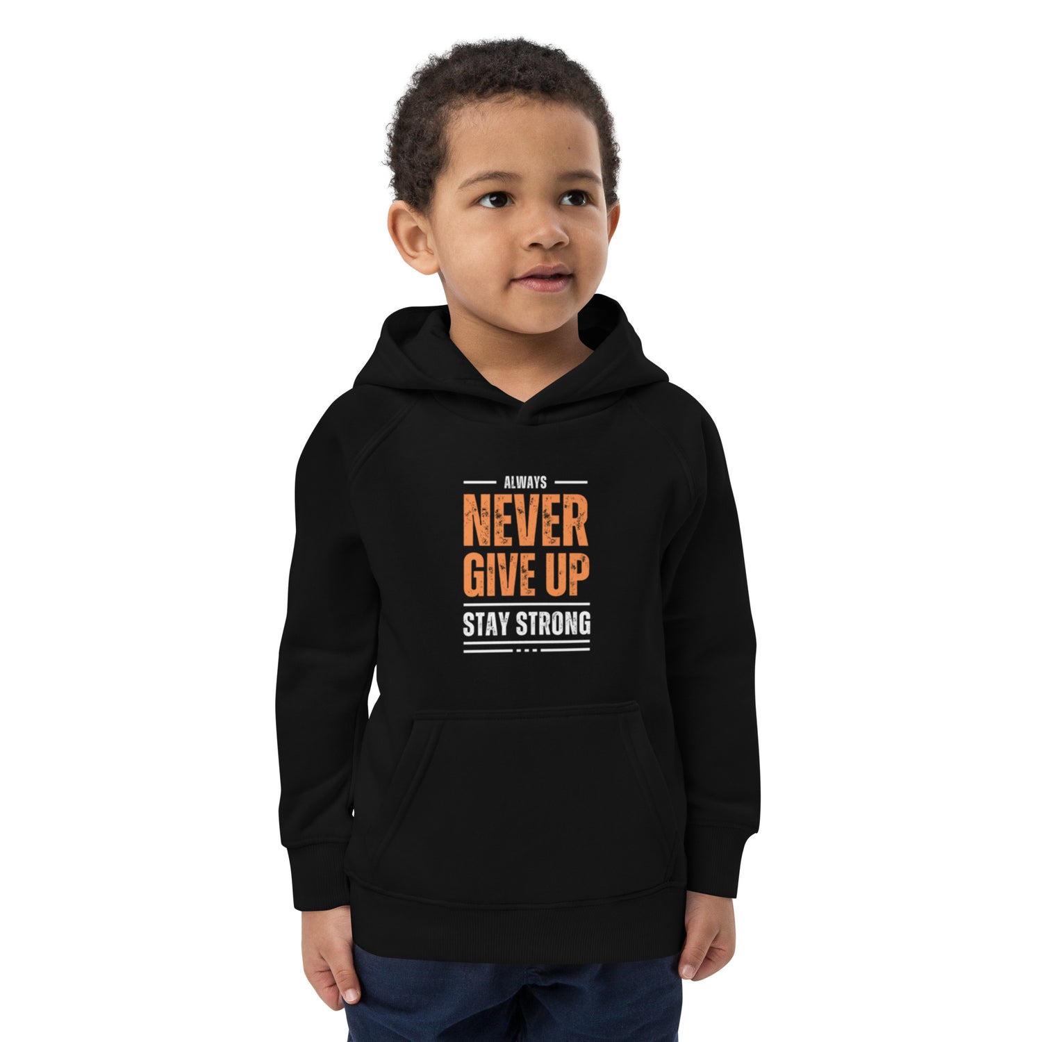 Kids Eco Hoodie Organic Cotton Sustainable Kids Hoodie front view, premium kids hoodie organic cotton from Jen Gear Pro